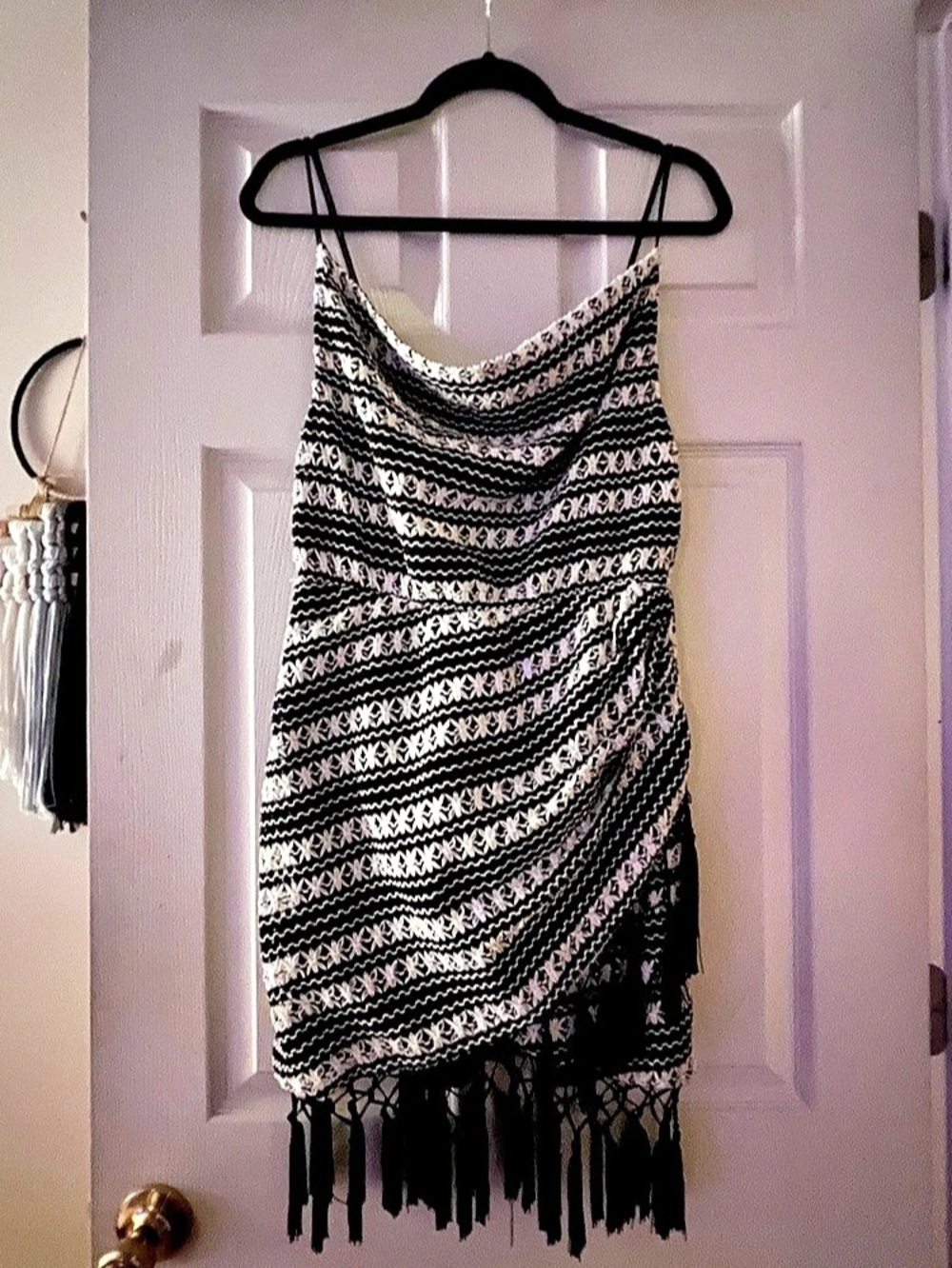 Fashion Nova Patterned Fringe mini dress. Size Large NWT